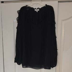 Carmen Marc Valvo Black Ruffled Blouse